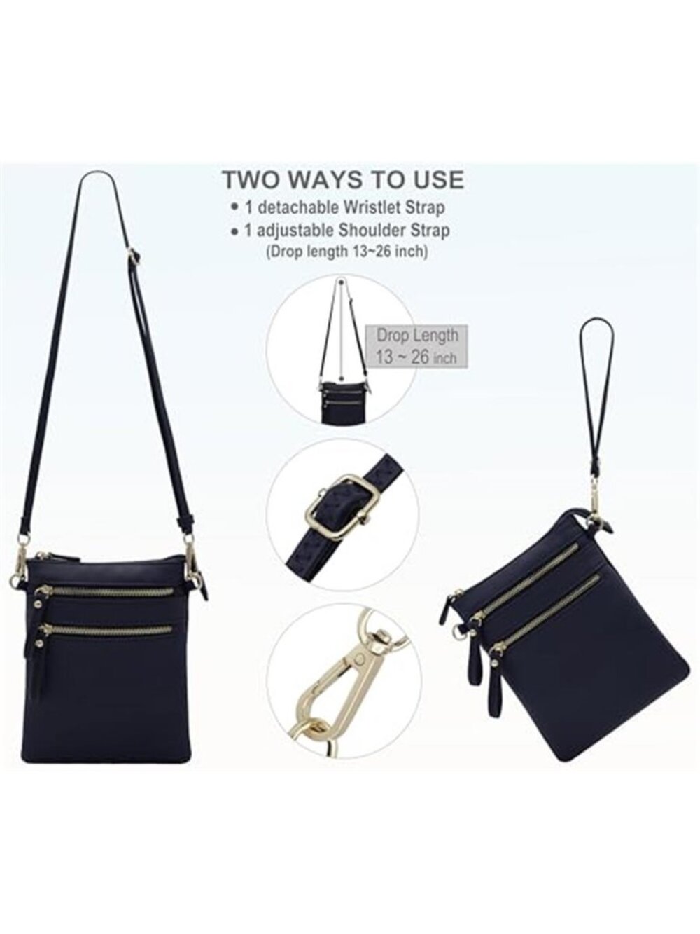 Crossbody Bag Multi Pocket Faux Leather Shoulder Purse Phone Wallet Handbag Zip - Picture 5 of 7